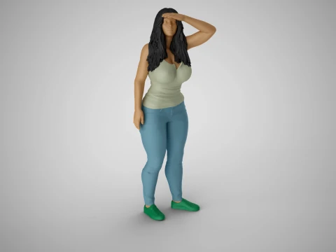 Girl Looking at Horizon from High 3D Print Model