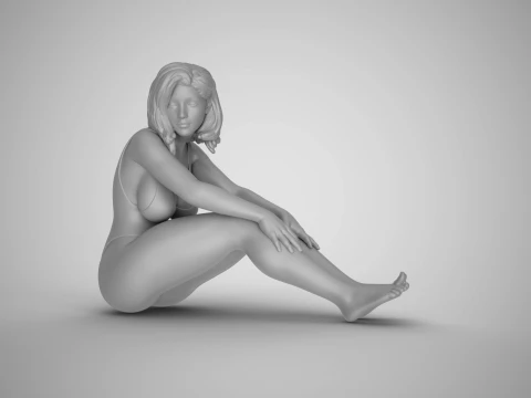Bored Girl on Beach 3D Print Model