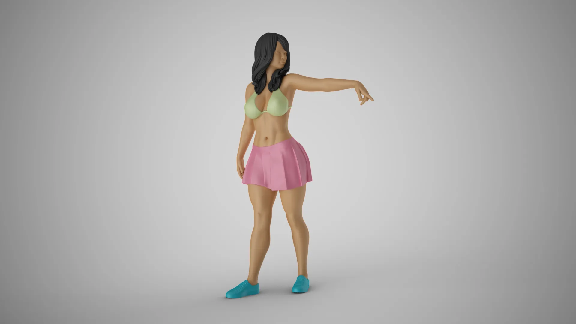 Girl Pointing To Far Away 3D Print Model .c4d .max .obj .3ds .fbx .stl .blend 