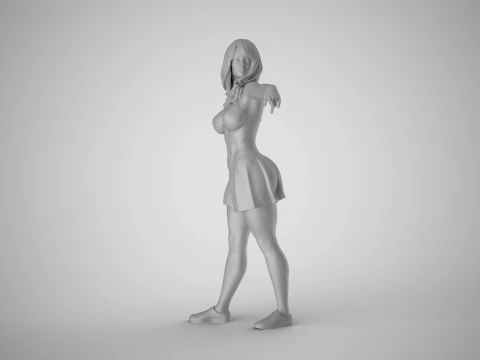 Girl Pointing To Far Away 3D Print Model