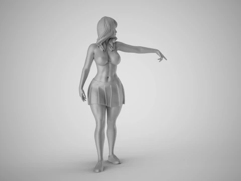 Girl Pointing To Far Away 3D Print Model