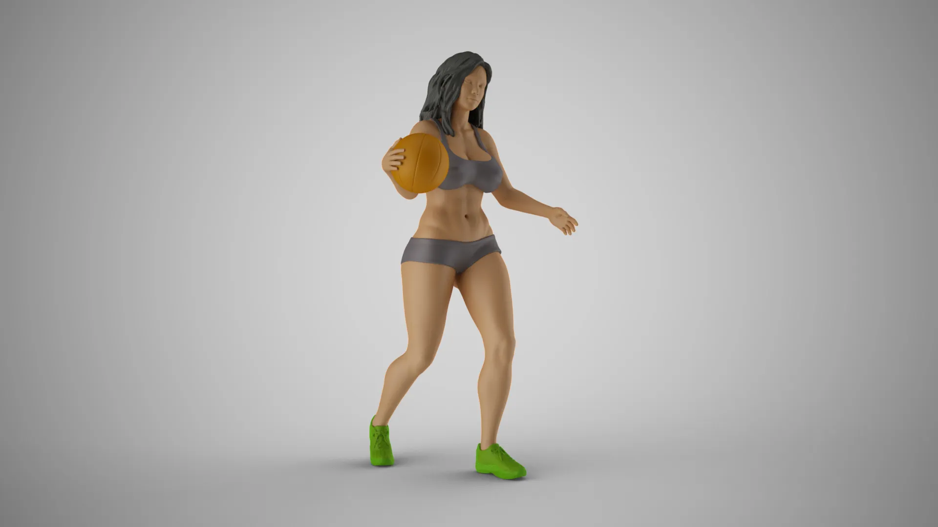 Girl Plays Street Basketball 3 3D Print Model .c4d .max .obj .3ds .fbx .stl .blend 