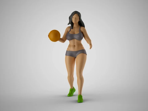 Girl Plays Street Basketball 3 3D Print Model