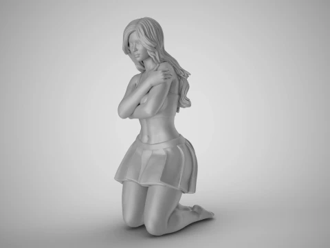 Cold Girl Hugging Herself 3D Print Model