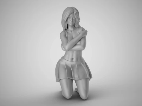 Cold Girl Hugging Herself 3D Print Model