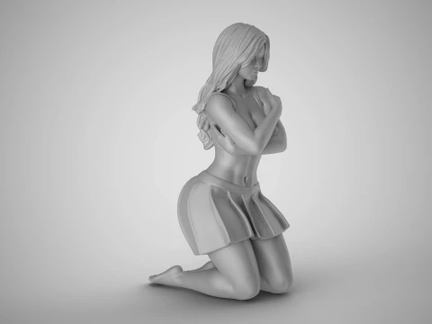 Cold Girl Hugging Herself 3D Print Model