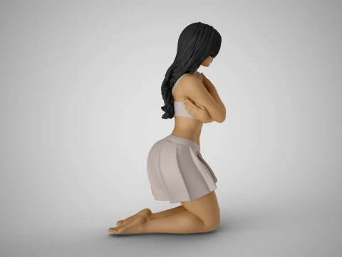 Cold Girl Hugging Herself 3D Print Model