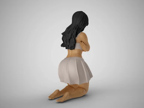 Cold Girl Hugging Herself 3D Print Model
