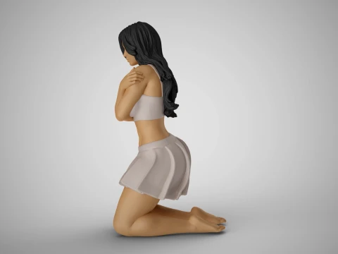 Cold Girl Hugging Herself 3D Print Model