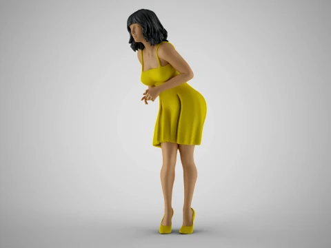 Anxious Girl Waiting 3Dプリントモデル