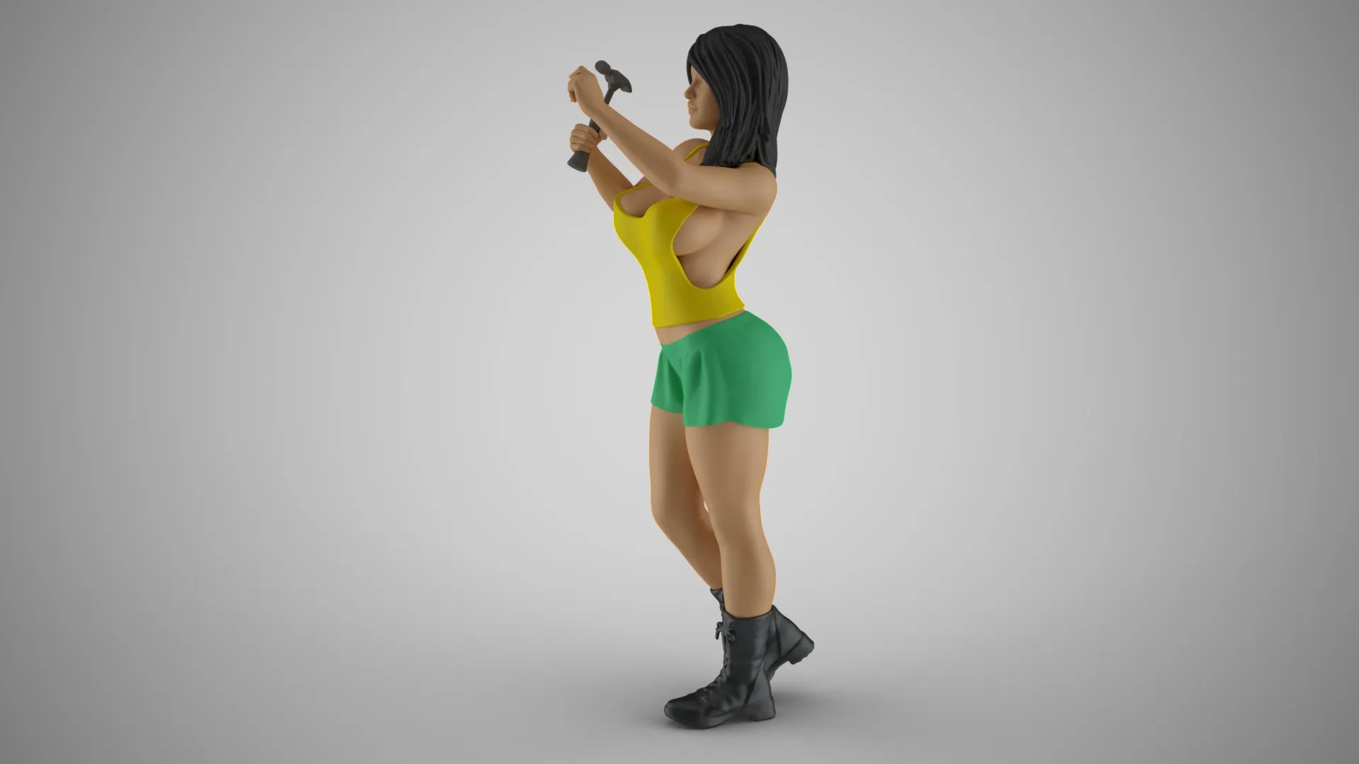 Woman Hammering Nail on Wall 3D Print Model .c4d .max .obj .3ds .fbx .stl .blend 