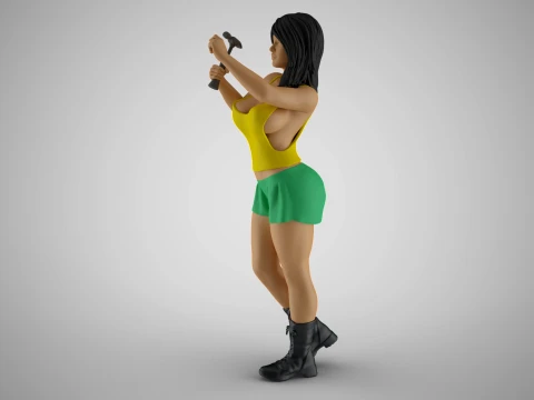 Woman Hammering Nail on Wall 3D प्रिंट मॉडल