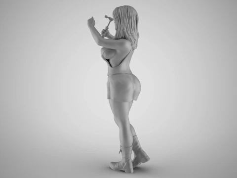 Woman Hammering Nail on Wall 3D Print Model
