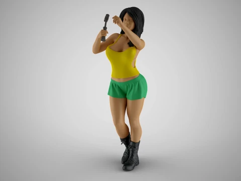 Woman Hammering Nail on Wall 3D Print Model
