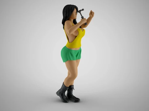 Woman Hammering Nail on Wall 3D Print Model