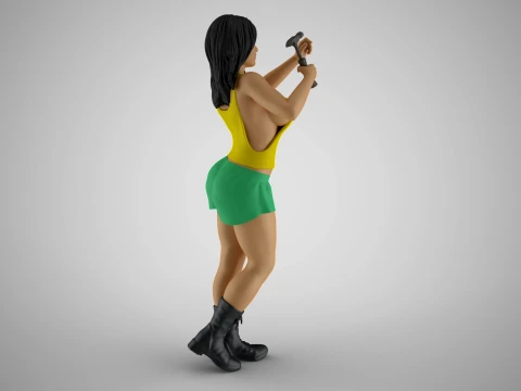 Woman Hammering Nail on Wall 3D Print Model