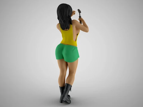 Woman Hammering Nail on Wall 3D Print Model