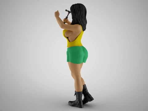 Woman Hammering Nail on Wall 3D Print Model