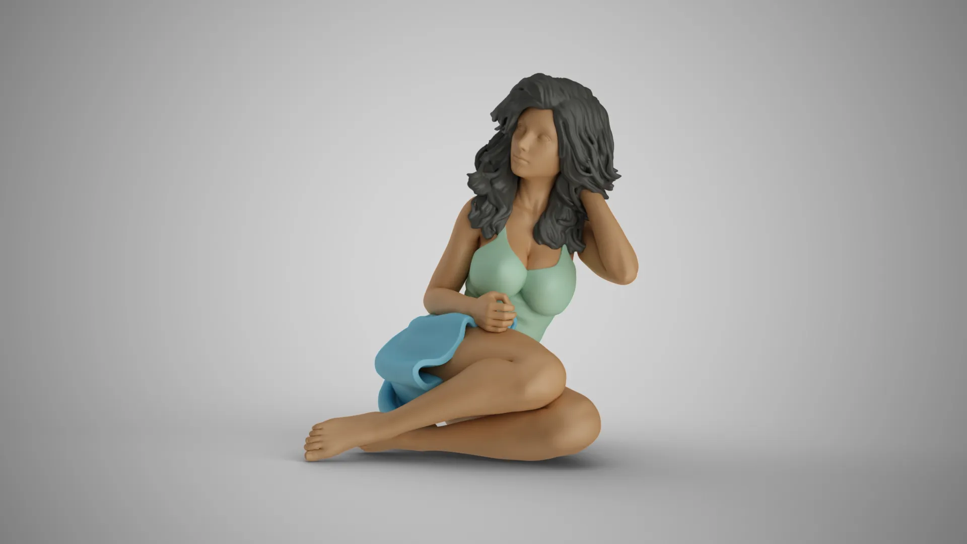 Young Girl Sitting Sideways 3D Print Model .c4d .max .obj .3ds .fbx .stl .blend