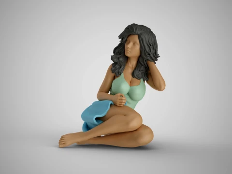 Young Girl Sitting Sideways Model Cetak 3D