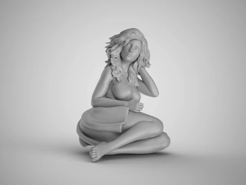 Young Girl Sitting Sideways 3D Print Model