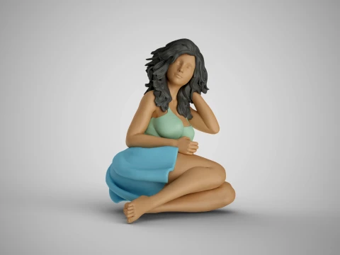 Young Girl Sitting Sideways 3D Print Model