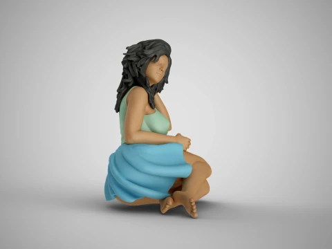 Young Girl Sitting Sideways 3D Print Model