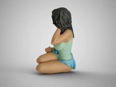 Young Girl Sitting Sideways 3D Print Model