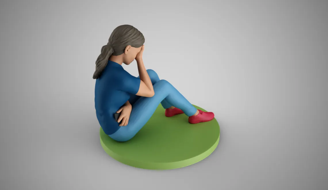 Young Girl Covering Face 3D Print Model .c4d .max .obj .3ds .fbx .stl .blend 