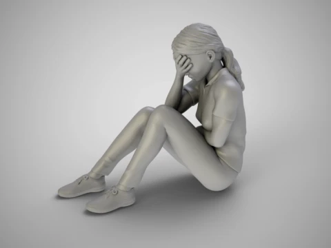 Young Girl Covering Face 3D Print Model