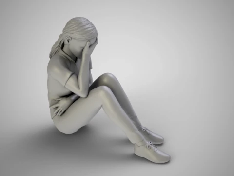 Young Girl Covering Face 3D Print Model