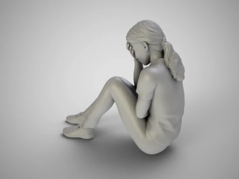 Young Girl Covering Face 3D Print Model
