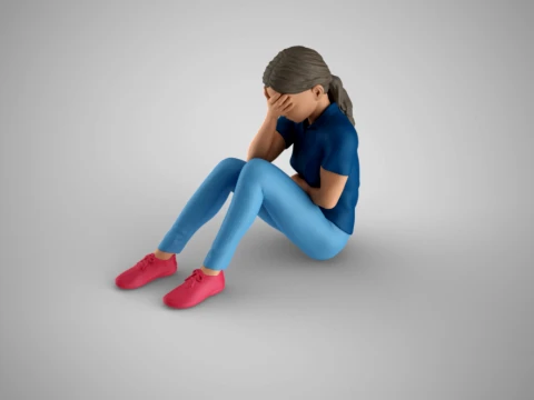 Young Girl Covering Face 3D Print Model