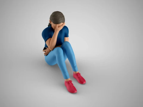 Young Girl Covering Face 3D Print Model