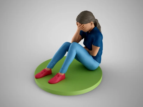 Young Girl Covering Face 3D Print Model