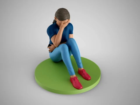 Young Girl Covering Face 3D Print Model