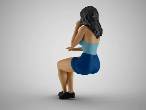 Woman Working on Computer 3D Print Model