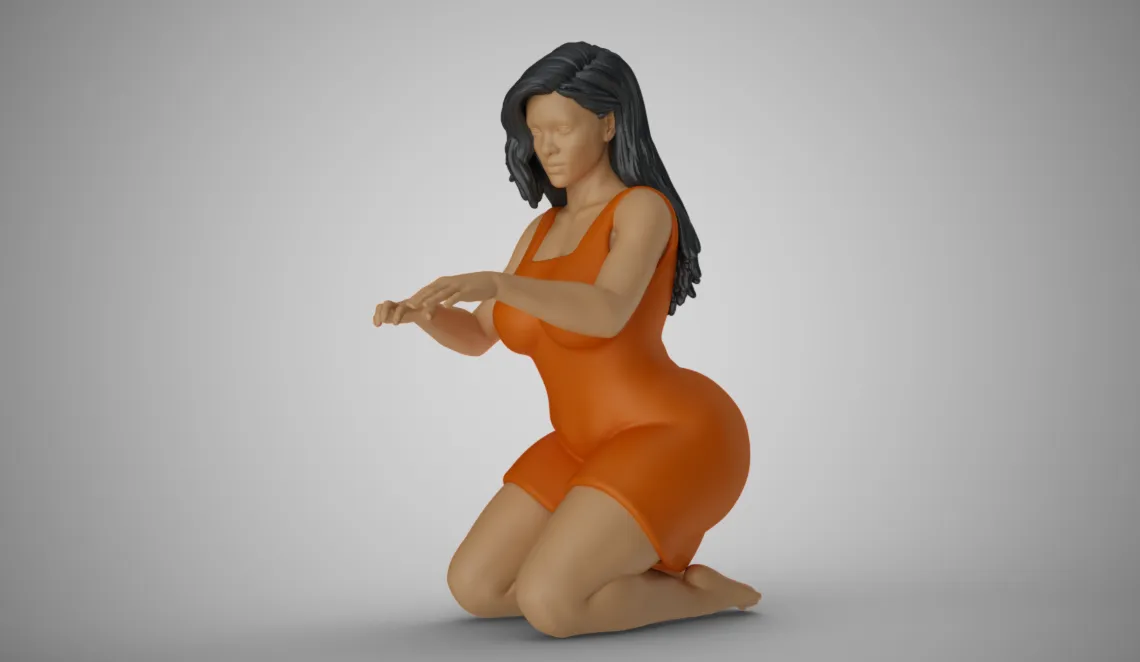 Woman Work on Knees 3D Print Model .c4d .max .obj .3ds .fbx .stl .blend 