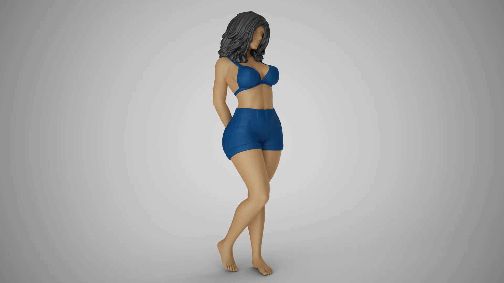 Woman with her Hands Behind 3D Print Model .c4d .max .obj .3ds .fbx .stl .blend 