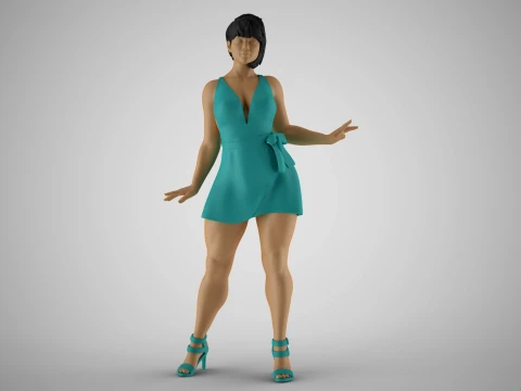 Pretty Girl with Hands on Side 3D Print Model