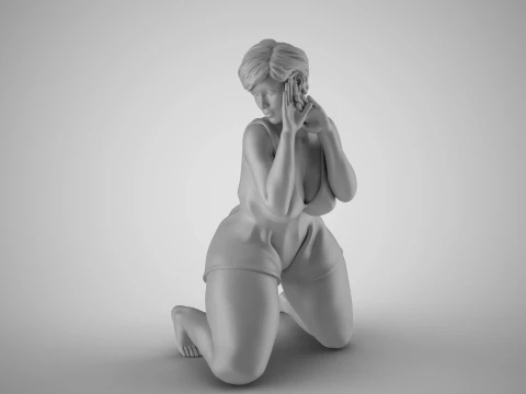 Woman Listening Through Wall 3D Print Model