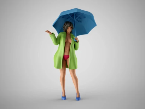 Woman in the Rain 3D Print Model