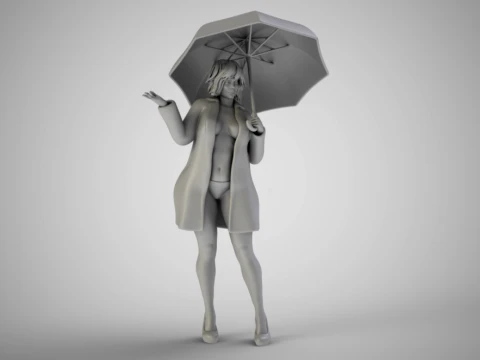Woman in the Rain 3D Print Model