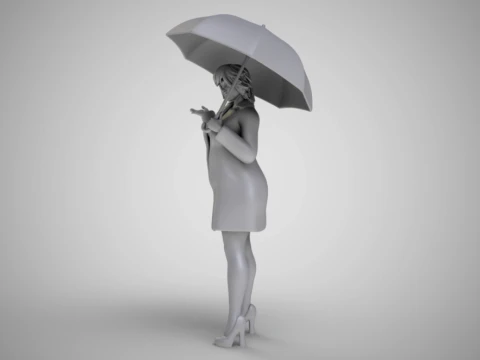 Woman in the Rain 3D Print Model