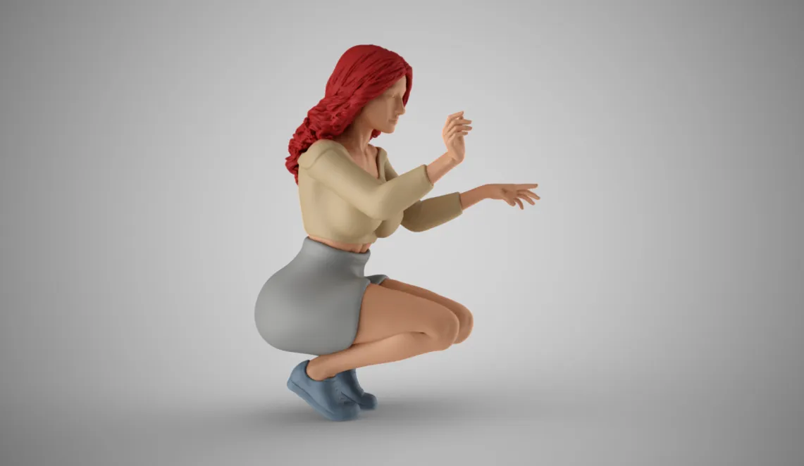 Squatting Woman 3D Print Model .c4d .max .obj .3ds .fbx .stl .blend 