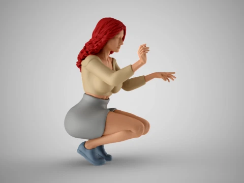 Squatting Woman 3D Print Model