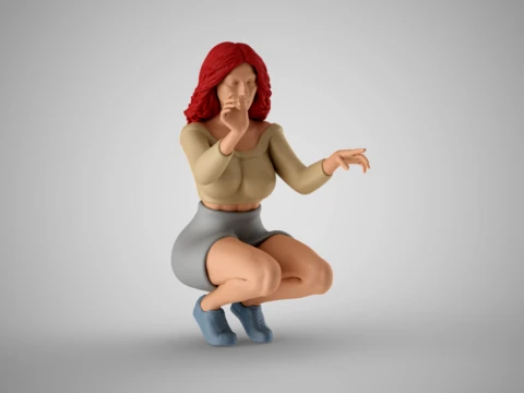 Squatting Woman 3D Print Model