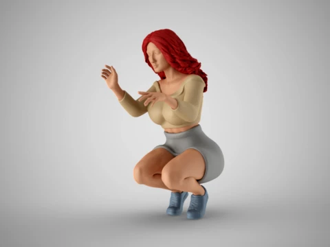 Squatting Woman 3D Print Model