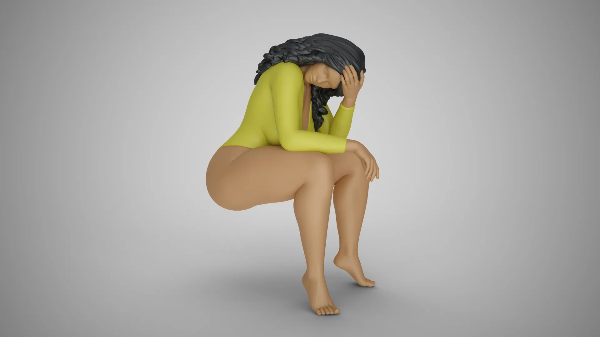 Sitting Woman Thinking 3D Print Model .c4d .max .obj .3ds .fbx .stl .blend 