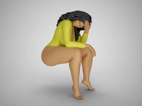 Sitting Woman Thinking 3D Print Model